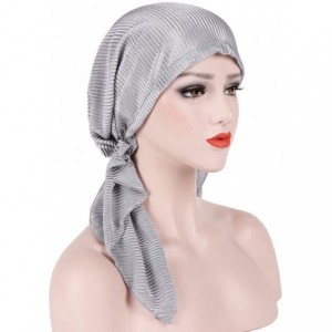 Skullies & Beanies Women India Muslim Stretch Turban Hat Cotton Hair Loss Head Scarf Wrap Long Tail Tailband Cap Summer (Gray...