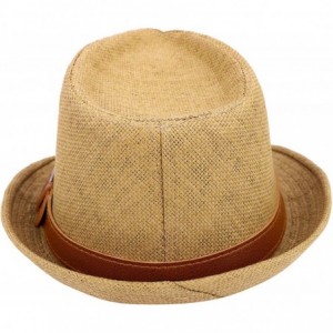 Fedoras Men/Women's Hiking Camping Straw Fedora Hat w/PU Leather Belt - Khaki - CO18CRIAQWO $10.46