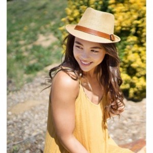 Fedoras Men/Women's Hiking Camping Straw Fedora Hat w/PU Leather Belt - Khaki - CO18CRIAQWO $10.46