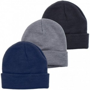 Skullies & Beanies Winter Two Layers Soft Ribbed Knit Fisherman Beanie Hat in Solid Color - 3-pack Hats - C012N691E3B $14.41