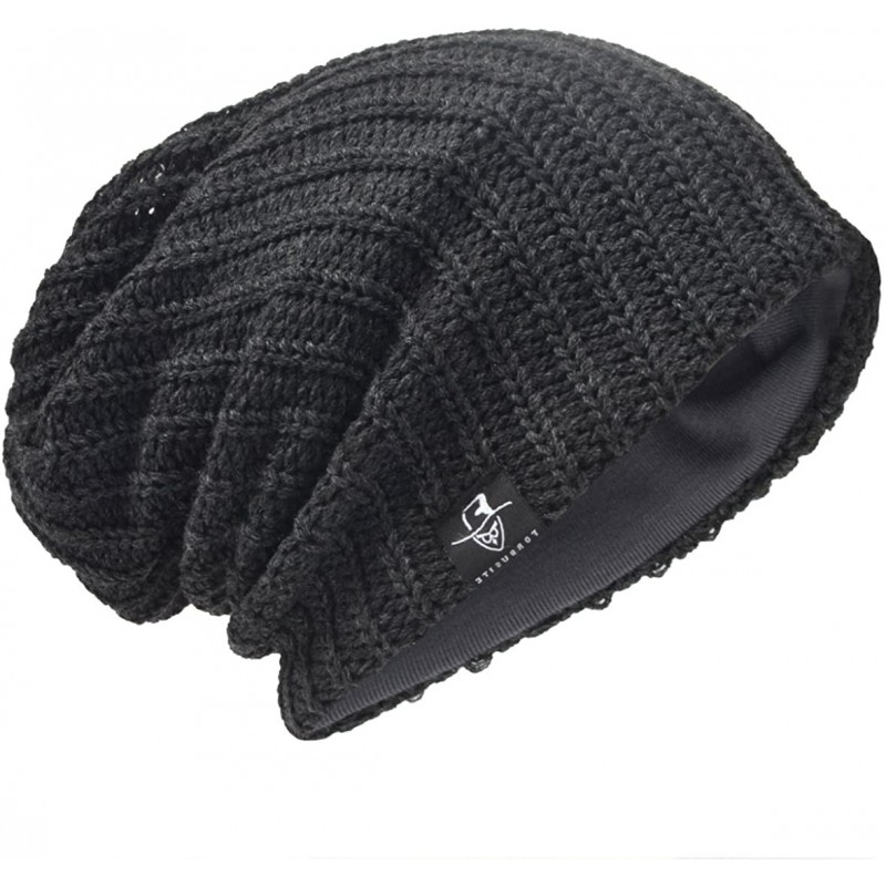 Skullies & Beanies Men Oversize Skull Slouch Beanie Large Skullcap Knit Hat - Ribbed-dgrey - CE187NA43OQ $13.36