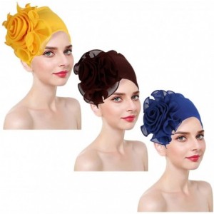 Skullies & Beanies 3PCS Women Stretchy Beanies Loss Cap African Turban Boho Head Wrap Hijab Turbante Mujer - Blue+yellow+coff...