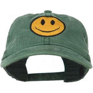 Baseball Caps Smile Face Embroidered Washed Cap - Dark Green - CD11LBME98H $44.36