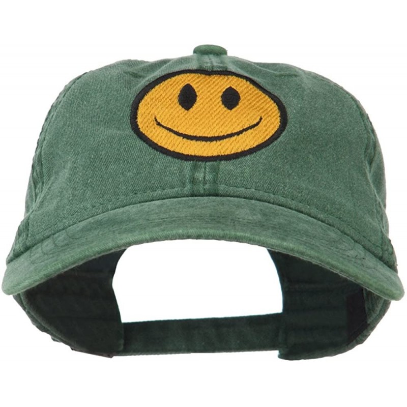 Baseball Caps Smile Face Embroidered Washed Cap - Dark Green - CD11LBME98H $27.43