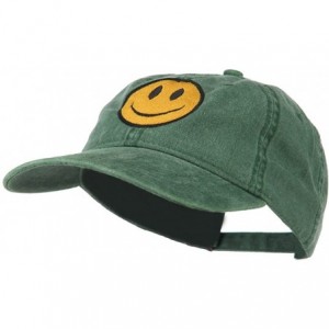 Baseball Caps Smile Face Embroidered Washed Cap - Dark Green - CD11LBME98H $27.43