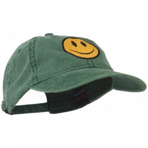 Baseball Caps Smile Face Embroidered Washed Cap - Dark Green - CD11LBME98H $27.43