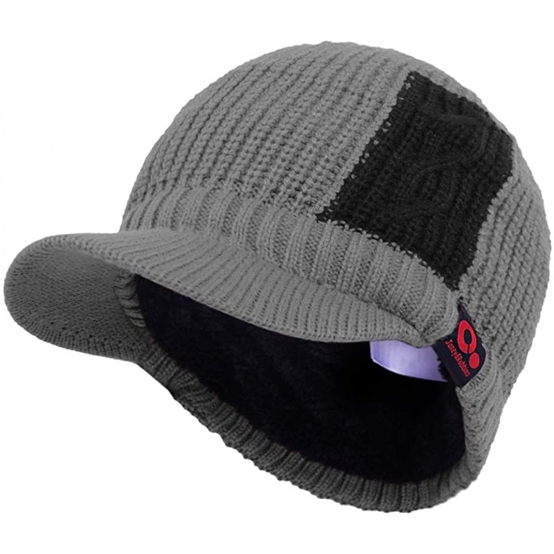 Visors Sports Winter Two Tone Visor Beanie with Bill Knit Hat with Brim Fleece Lined Ski Cap - Grey - CA1895O47N8 $20.81