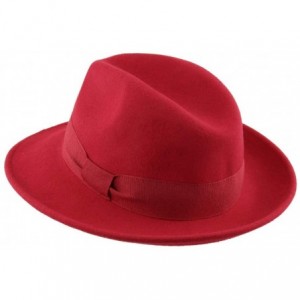 Fedoras Fedora Wool Felt Fedora Hat Packable Water Repellent - Rouge - CO12O7PLODX $46.46