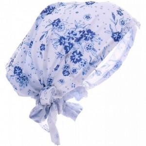 Skullies & Beanies Women Chemo Headscarf Pre Tied Hair Cover for Cancer - White Blue Flowers - CX198KE6MDN $11.46