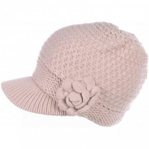 Newsboy Caps Womens Winter Chic Cable Warm Fleece Lined Crochet Knit Hat W/Visor Newsboy Cabbie Cap - C41860XGTDU $40.55
