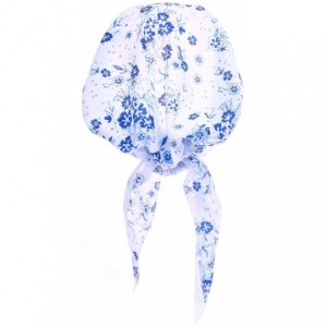 Skullies & Beanies Women Chemo Headscarf Pre Tied Hair Cover for Cancer - White Blue Flowers - CX198KE6MDN $11.46
