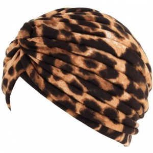 Skullies & Beanies Women Pleated Twist Turban African Printing India Chemo Cap Hairwrap Headwear - Leopard - CS18WYHD97L $7.50