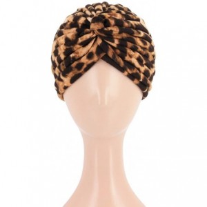 Skullies & Beanies Women Pleated Twist Turban African Printing India Chemo Cap Hairwrap Headwear - Leopard - CS18WYHD97L $17.89