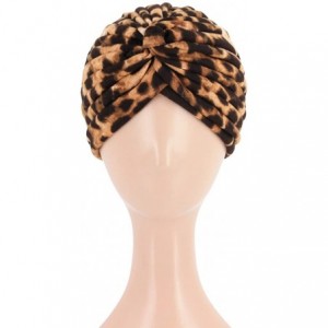 Skullies & Beanies Women Pleated Twist Turban African Printing India Chemo Cap Hairwrap Headwear - Leopard - CS18WYHD97L $7.50