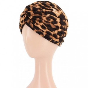 Skullies & Beanies Women Pleated Twist Turban African Printing India Chemo Cap Hairwrap Headwear - Leopard - CS18WYHD97L $7.50