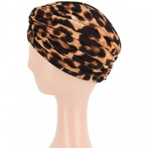 Skullies & Beanies Women Pleated Twist Turban African Printing India Chemo Cap Hairwrap Headwear - Leopard - CS18WYHD97L $7.50