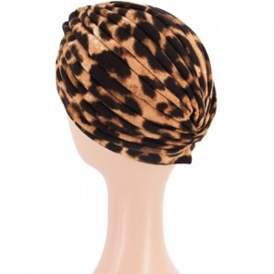 Skullies & Beanies Women Pleated Twist Turban African Printing India Chemo Cap Hairwrap Headwear - Leopard - CS18WYHD97L $17.89