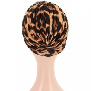 Skullies & Beanies Women Pleated Twist Turban African Printing India Chemo Cap Hairwrap Headwear - Leopard - CS18WYHD97L $7.50