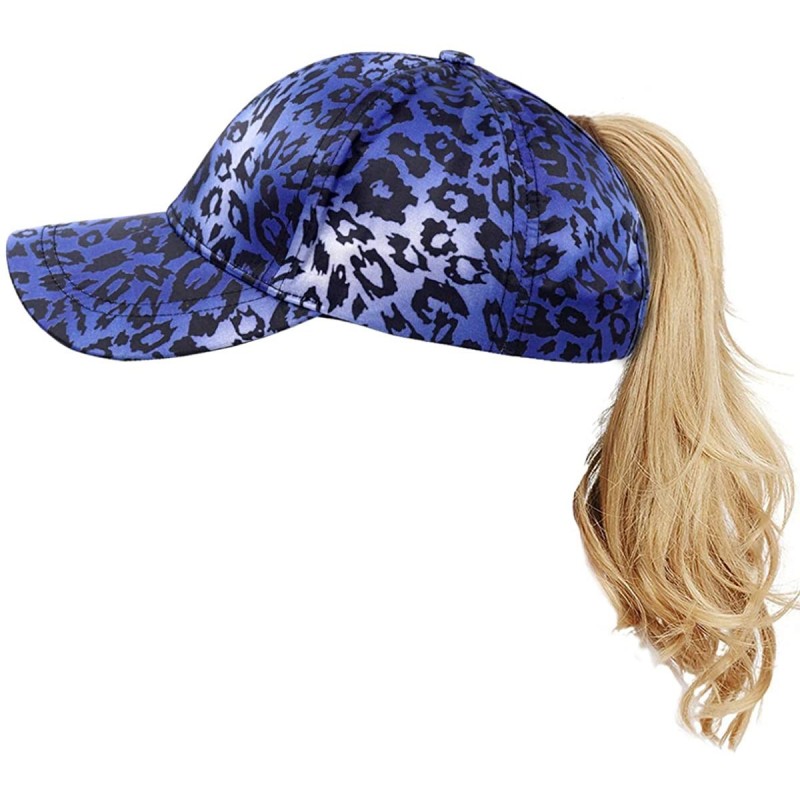 Baseball Caps Leopard Print Ponytail Baseball Cap Messy High Bun Mesh Trucker Hat Women Ponycap - Youth Blue Leopard - CU18N7...