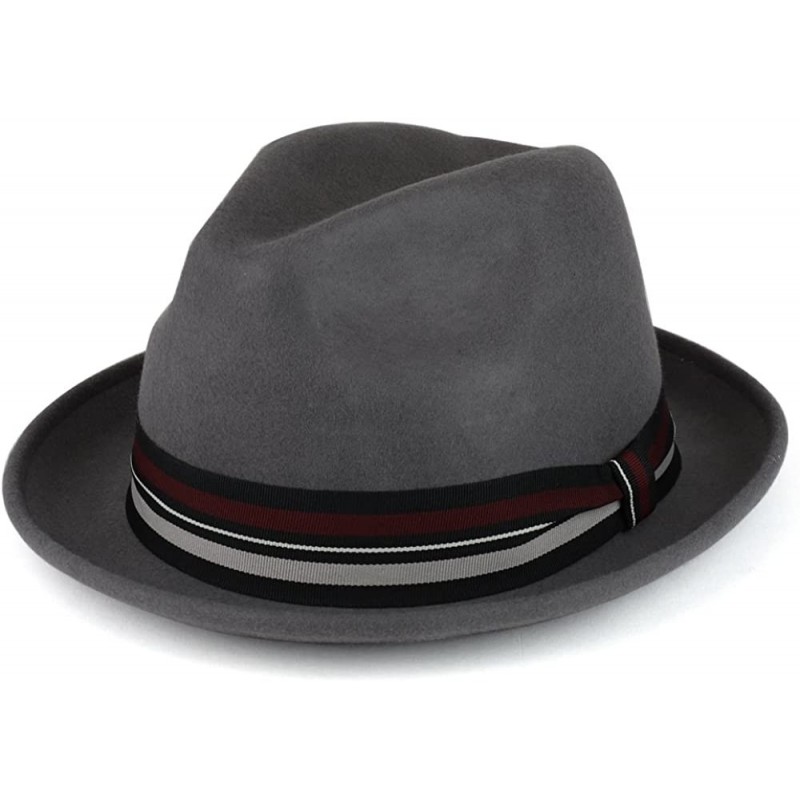 Fedoras XXL Oversize Wool Felt Pinch Fedora Hat with Satin Band - Grey - CZ187RYCWXA $45.92