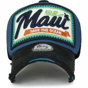 Baseball Caps Maui Embroidery Patch Casual Mesh Baseball Cap Distressed Trucker Hat - Blue Green - C418WRYMLTY $29.31