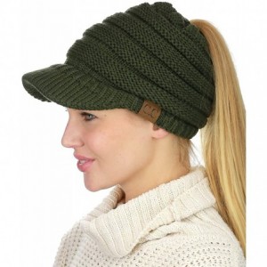 Skullies & Beanies BeanieTail Warm Knit Messy High Bun Ponytail Visor Beanie Cap - Dark Olive - C61880LUKU3 $14.62