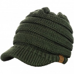 Skullies & Beanies BeanieTail Warm Knit Messy High Bun Ponytail Visor Beanie Cap - Dark Olive - C61880LUKU3 $14.62