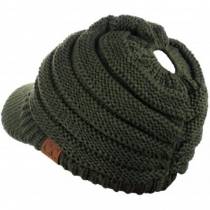 Skullies & Beanies BeanieTail Warm Knit Messy High Bun Ponytail Visor Beanie Cap - Dark Olive - C61880LUKU3 $14.62