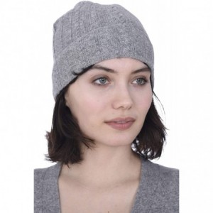 Skullies & Beanies Fold-Over Cable Knit Beanie 100% Pure Cashmere Cuffed Brim Hat for Women - Heather Grey - CE18MHHR6QX $76.17