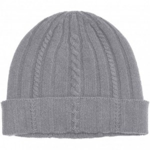 Skullies & Beanies Fold-Over Cable Knit Beanie 100% Pure Cashmere Cuffed Brim Hat for Women - Heather Grey - CE18MHHR6QX $42.54