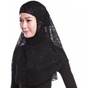 Balaclavas Women's Lace Muslim Islamic Hijab Soft Neck Head Wraps Cap with Outer Scarf - Black - CO12MQMUGP5 $8.04