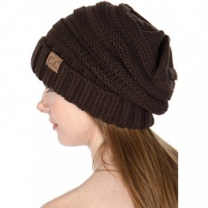 Skullies & Beanies Beanies for Women - Slouchy Knit Beanie hat for Women- Soft Warm Cable Winter Chunky Hats - Solid - Brown ...
