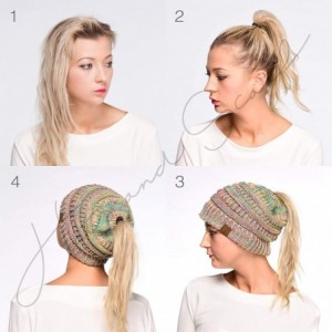 Skullies & Beanies Messy Bun Ponytail Magic Magic Sequin Beanie Hat Bundle Hair Tie (MB-730) - Dk. Mel Grey - CC18I53YSA9 $11.67