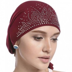 Headbands Turban Women Hat Headband Islamic Head Wrap Bonnet Headscarf Muslim Cap Bandana - Red - CQ18ES7NICZ $10.53