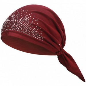 Headbands Turban Women Hat Headband Islamic Head Wrap Bonnet Headscarf Muslim Cap Bandana - Red - CQ18ES7NICZ $10.53