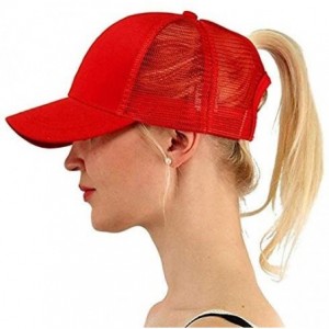 Baseball Caps Custom Women's Ponytail Mesh Adjustable Cap-100% Cotton Baseball Hat Trucker Cap - Red - C918H37XSC6 $13.04