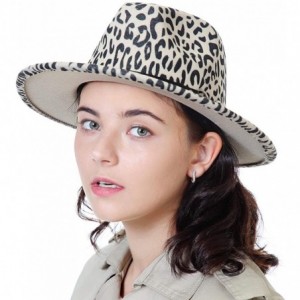 Fedoras Men & Women Classic Wide Brim Fedora Hat with Belt Buckle Wool Felt Panama Fedora M/L - A1-leopard Print-beige - CC18...