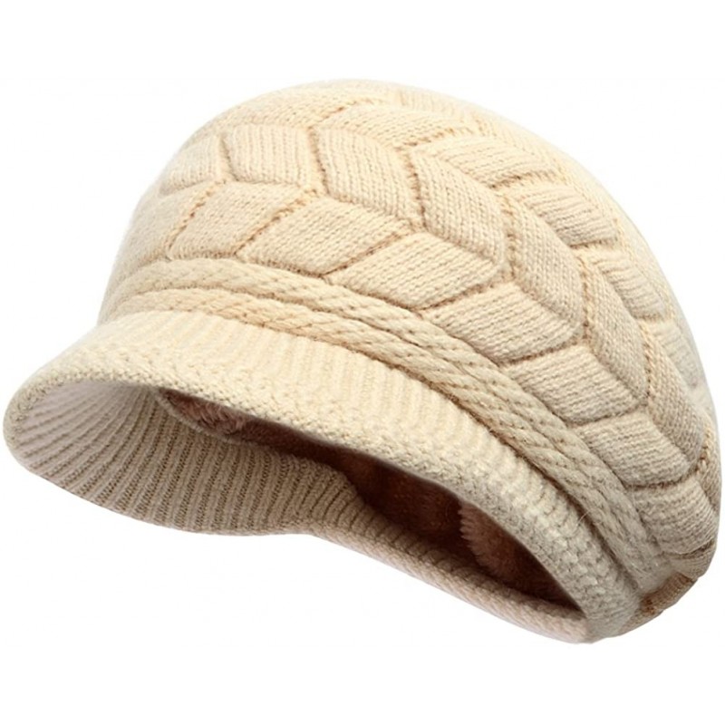 Skullies & Beanies Womens Knit Wool Hats with Visor Warm Skull Beanie Caps for Winter - Beige - CG11T8PTXU3 $16.34