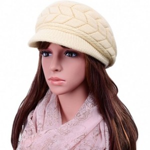 Skullies & Beanies Womens Knit Wool Hats with Visor Warm Skull Beanie Caps for Winter - Beige - CG11T8PTXU3 $16.34