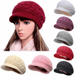 Skullies & Beanies Womens Knit Wool Hats with Visor Warm Skull Beanie Caps for Winter - Beige - CG11T8PTXU3 $16.34