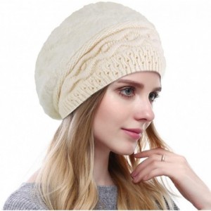 Berets Women's Solid Knit Furry French Beret - Fall Winter Fleece Lined Paris Artist Cap Beanie Hat - A-beige - C918QG3GSDQ $...