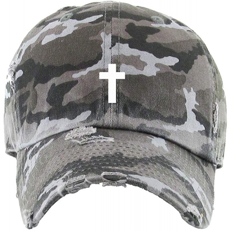 Baseball Caps Cross Vintage Baseball Cap Embroidered Cotton Adjustable Distressed Dad Hat - Gray Camo - C518WHOKM6K $18.27