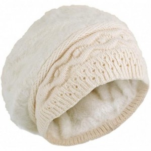 Berets Women's Solid Knit Furry French Beret - Fall Winter Fleece Lined Paris Artist Cap Beanie Hat - A-beige - C918QG3GSDQ $...