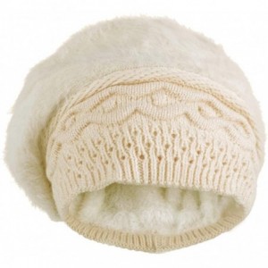 Berets Women's Solid Knit Furry French Beret - Fall Winter Fleece Lined Paris Artist Cap Beanie Hat - A-beige - C918QG3GSDQ $...