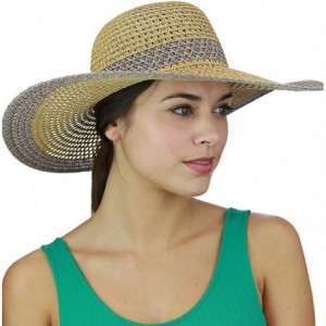 Sun Hats Women's Open Weaved Multicolored Band and Wide Brim Floppy Summer Sun Hat - Purple - CF17YUEMUML $12.37