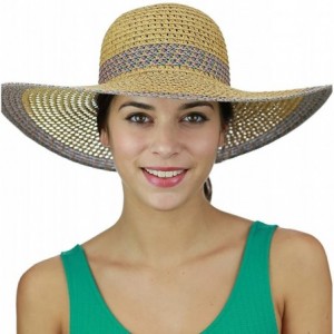 Sun Hats Women's Open Weaved Multicolored Band and Wide Brim Floppy Summer Sun Hat - Purple - CF17YUEMUML $12.37