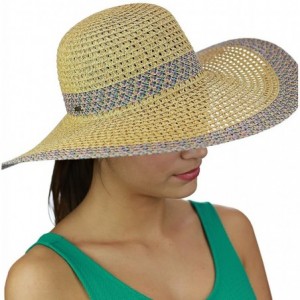 Sun Hats Women's Open Weaved Multicolored Band and Wide Brim Floppy Summer Sun Hat - Purple - CF17YUEMUML $12.37