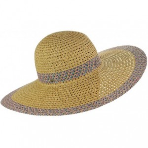 Sun Hats Women's Open Weaved Multicolored Band and Wide Brim Floppy Summer Sun Hat - Purple - CF17YUEMUML $12.37