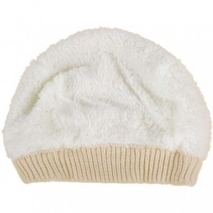 Berets Women's Solid Knit Furry French Beret - Fall Winter Fleece Lined Paris Artist Cap Beanie Hat - A-beige - C918QG3GSDQ $...