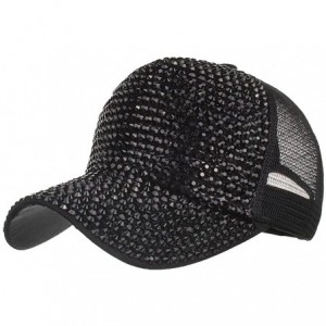 Sun Hats CocoMarket Women's Fashion Rhinestone Hats Female Baseball Cap Bling Diamond Hat - Black - C218EK28KKC $12.66